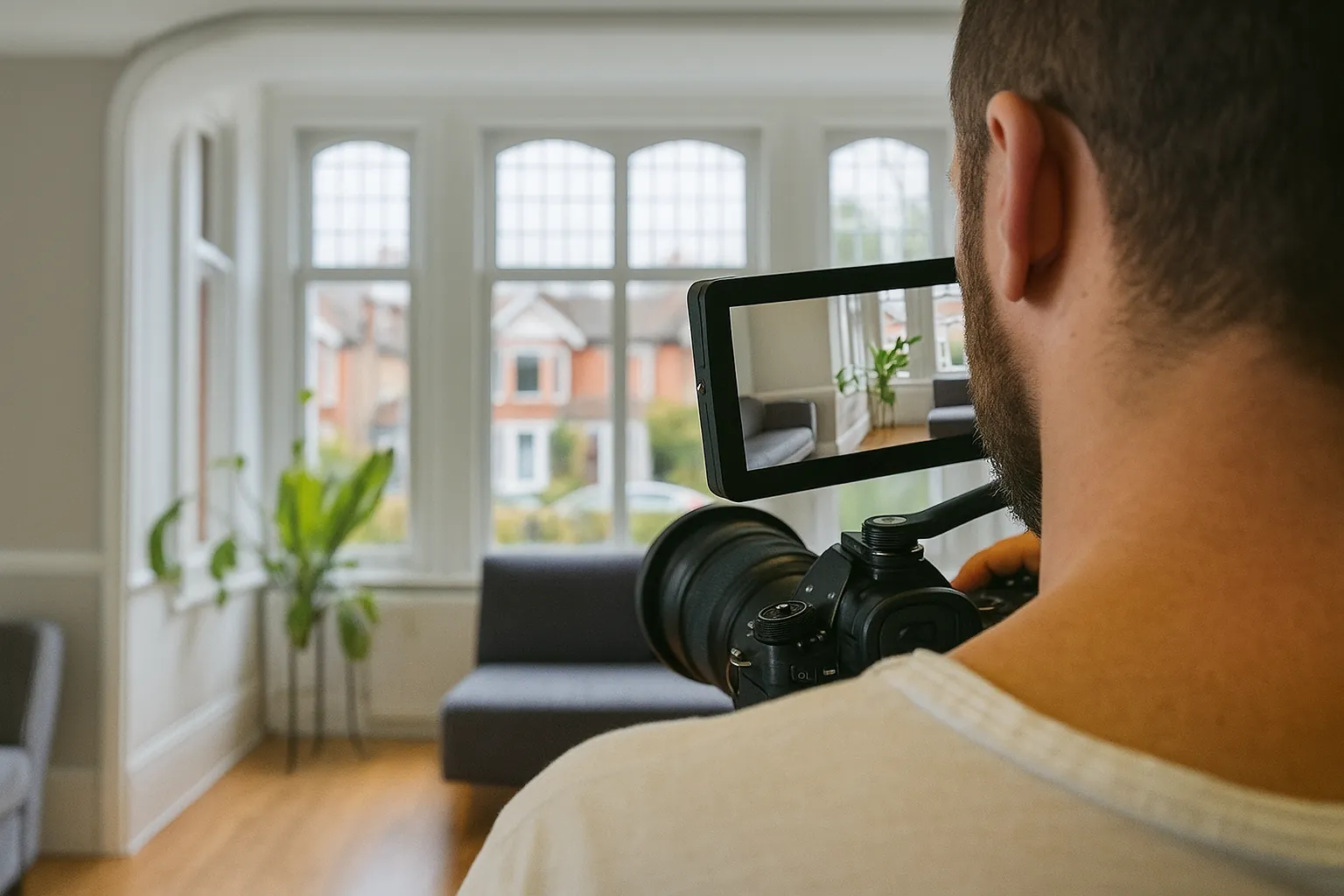 A videographer filming short-form video content for a local business
